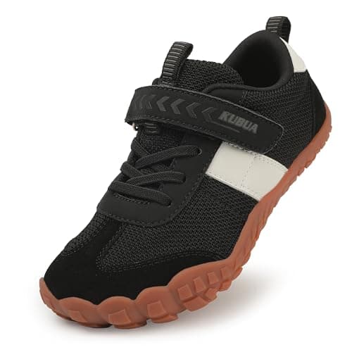 KUBUA Kids Barefoot Shoes Boys Girls Sneakers Lightweight Durable Tennis Shoes School Gym Sports Black 1 Big Kid
