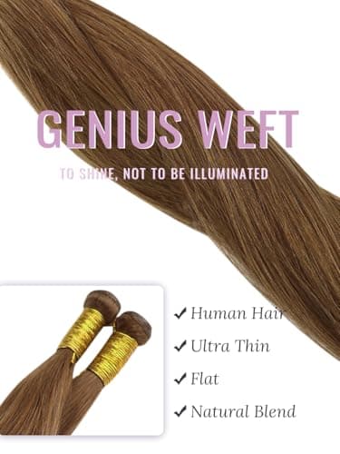 Fshine Wefts Human Hair Extensions 18 inch 50 Gram Copper Bundles Straight Hair Extensions Human Hair Genius Weft Extensions Silk Straight Sew in Weave Genius Weft Extensions Red Ginger Hair — view 4