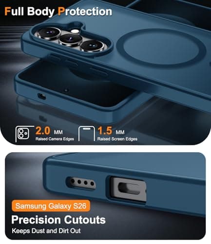 Janmitta Magnetic for Samsung Galaxy S26 Case,with Screen Protector+Wrist Strap,Compatible with MagSafe,Military Grade Drop Protection,Shockproof Slim Translucent Matte Phone Cover,Deep Blue — view 6
