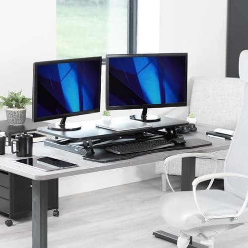 VIVO 36 inch Desk Converter, K Series, Height Adjustable Sit to Stand Riser, Dual Monitor and Laptop Workstation with Wide Keyboard Tray, Black, DESK-V036KB — view 7
