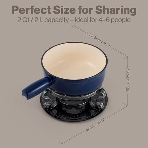 Swissmar Lugano Cast Iron Cheese Fondue Set, 9-Piece, 2 QT / 2 L - Ideal for Melting Cheese, Chocolates, Caramel, & More - Perfect for Kitchen Collection & Gift Giving - Deep Blue — view 5