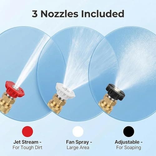 High Pressure Hose Nozzle, Leak-Resistant Jet Nozzle for Garden Hose with 3 Brass Spray Tips, Pressure Washer Wand for Car, Driveway, and Patio Cleaning, Black — view 3
