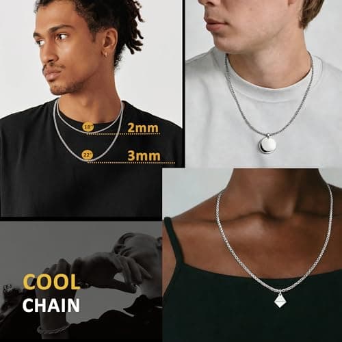 Avotto Mens Silver Chain Necklace 2mm Silver Mens Chain Necklace Wheat Stainless Steel Chains for Men Jewelry Gifts 20 Inch — view 5