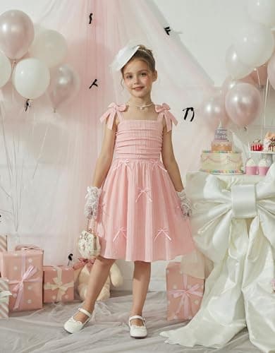 Arshiner Girls Summer Dress Pink Formal Special Occasion Casual Smocked Sleeveless Dresses for 9-10 Years — view 2