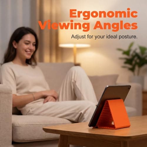asfanst Silicone Phone Stand with Aluminum, Flexible Foldable Phone Holder, Bendable Adjustable Anti-Slip Desktop Stand for Phone Tablet Laptop, Portable Rollable Multi-Angle Stand for Home (Orange) — view 3