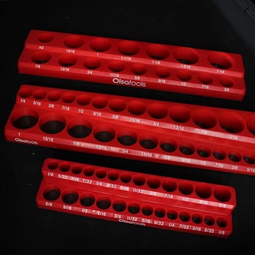Olsa Tools Magnetic Socket Organizer - 3 Piece Socket Holder Kit - 1/2-Inch - 3/8-Inch - 1/4-Inch Drive - SAE - Red - Holds 68 Sockets - Professional-Grade Tool Organizer - Part: 1150 — view 5