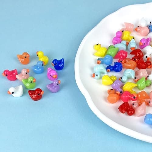 120pcs Mini Resin Ducks for Crafts Tiny Ducks Miniature Figures for Aquarium Garden Landscape Dollhouse Ornament Potted Decorations DIY (12 Colors) — view 3