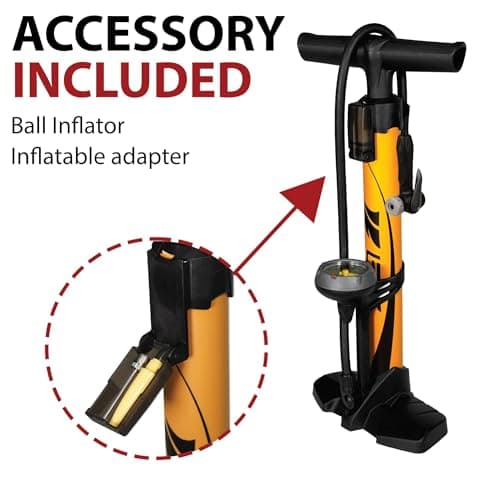 BV Bike Pump out of durable Steel - Bicycle pump 160 PSI high Pressure, Bike Tire Pump 17/24 inch Smart Valve Head, Schrader bike pump with gauge, Automatically Reversible Presta & Schrader, ball pump — view 3