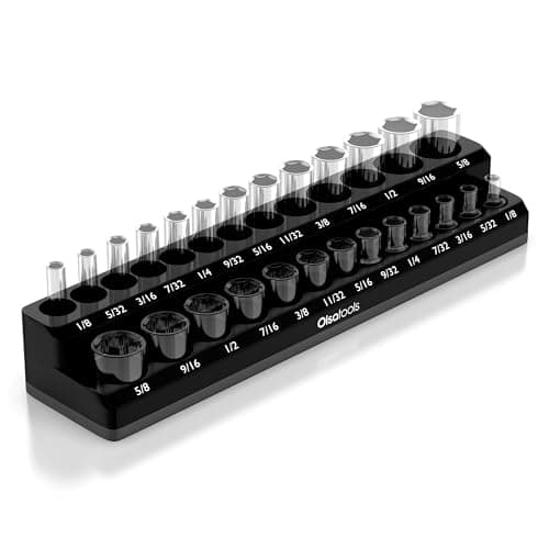 Olsa Tools Magnetic Socket Organizer - 1/4-Inch Drive - SAE - Black - Holds 26 Sockets - Professional-Grade Tool Organizer - Mechanics Workshop - Part: 1542