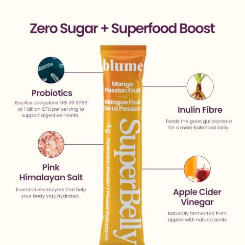 Blume SuperBelly Packets, Sugar-Free, with, Apple Cider Vinegar- Mango Passion Fruit, 15 Sticks - Canadian Brand — view 3
