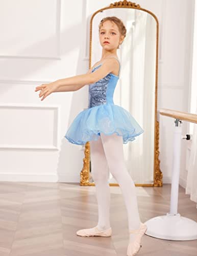 Zaclotre Girls Sequin Leotard Sparkly Strap Ballet Skirted Leotards Tutu Dress Ballerina Outfit Dance Costume Blue Size 8-9 Years — view 5