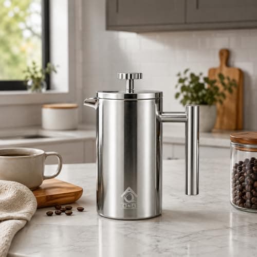 QNA French Press Coffee Maker, 34oz(1000ml)304 Stainless Steel, Double Wall — view 2