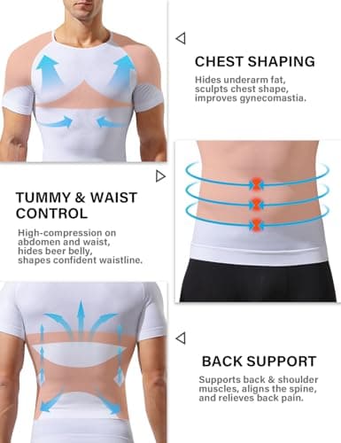 Casey Kevin Mens Medium Compression Shirts Short Sleeve Shapewear 3 Pack — view 2