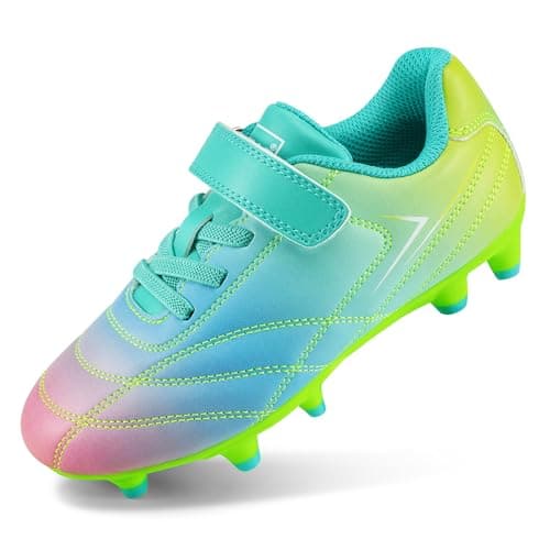 STELLE Kids Soccer Cleats Boys Girls Firm Ground Athletic Outdoor Football Soccer Shoes for Little/Big Kid(GCL005-Prism Pop,1ML)