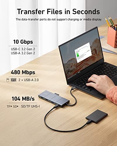 Anker USB C Hub, 11-in-1 Docking Station Dual Monitor, 10 Gbps USB-C and USB-A Data Ports, 4K HDMI and DisplayPort, 85W Power Delivery, 2 Data Ports, Ethernet, for XPS — view 5