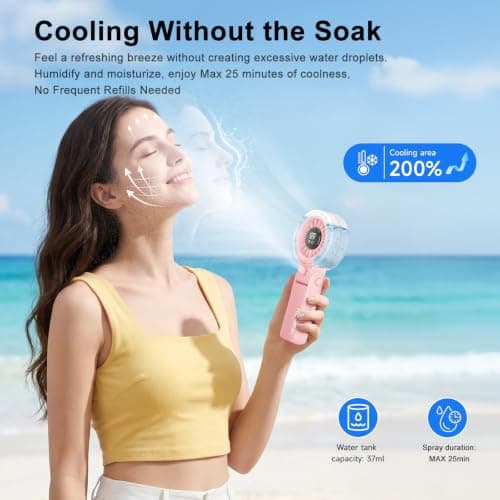 HandFan 4000mAh Handheld Turbo Misting Fan, 100 levels Adjustable High Speed Mister Fan, Portable Spray Water Mist Fans, Foldable Mini Hand Fans for Summer Beach Travel Concerts Disney(Pink)