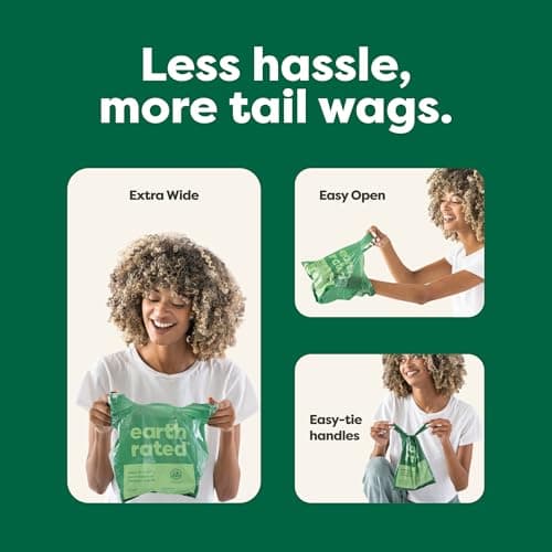 Earth Rated Dog Poop Bags with Easy-to-Tie Handles, Extra Wide Opening, Dispensing Box, Guaranteed Leakproof, Unscented, 120 Handle Bags — view 2