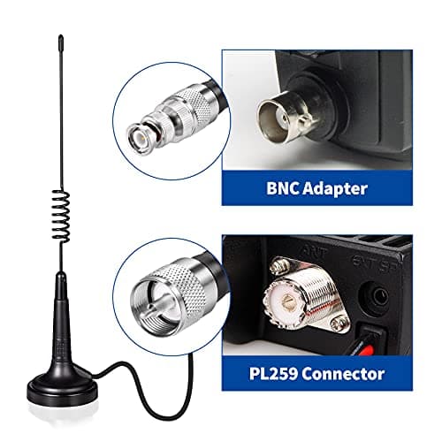 Bingfu Long Range CB Antenna 27MHz Magnetic Base Handheld CB Radio Antenna PL259 & BNC Male Compatible with Cobra Midland Uniden Maxon President Vehicle Car Truck Mobile CB Radio Handheld CB Radio — view 3