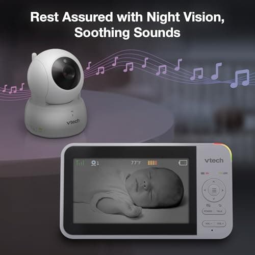 VTech VM924 Pan & Tilt Video Baby Monitor, 5" LCD Screen, Up to 17 Hrs Video Battery Life, Plug & Play, 1.33x Zoom, Night Vision, Up to 1000ft Range, Soothing Sounds, 2-Way Talk, Secured Transmission — view 4