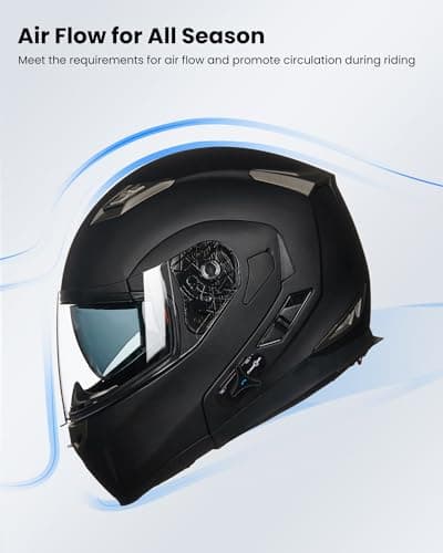 ILM Bluetooth Integrated Modular Flip up Full Face Motorcycle Helmet Sun Shield Mp3 Intercom Model 953PRO (M, Matte Black) — view 5