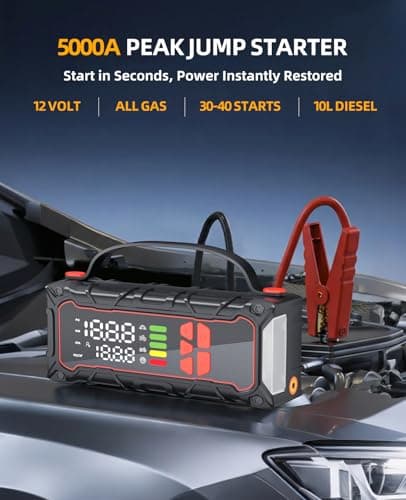 5000A Car Battery Jump Starter with Air Compressor 160PSI, Car Battery Charger 7.0L Gas/6.0L Diesel, Jumper Box for Car Battery with Tire Inflator & Power Bank& Jumper Cables, Father's Day — view 2