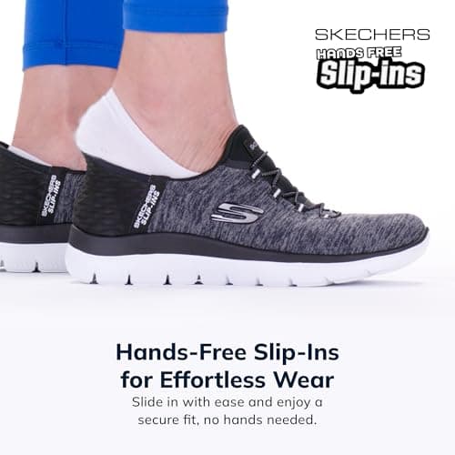 Skechers Women's Summits Hands-Free Slip-Ins – Memory Foam Insole, Heel Pillow, Vegan Materials Sneaker, Black White, 8.5