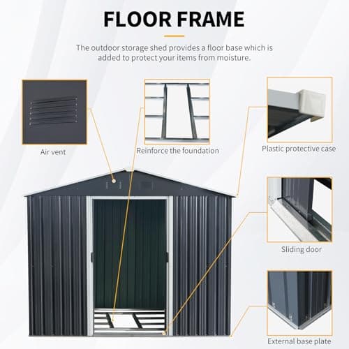 JT 8x10 FT Outdoor Storage Shed with Floor Frame, Metal Garden Shed with Sliding Doors, Waterproof Galvanized Steel Storage House for Backyard, Garden, Patio (Black) — view 2