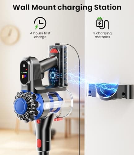 KARDV Cordless Vacuum Cleaner, 500W/40Kpa Vacuum Cleaners for Home, 60Mins Stick Vacuum with LED Display, Anti-Tangle & Wall Mount Charging, 8 in 1 Lightweight Vacuum for Hard Floors Carpet Pet Hair — view 7