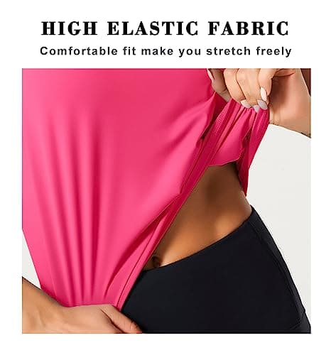 Dragon Fit Athletic Tank Tops for Women Sleeveless Workout Cool T-Shirt Running Short Tank Crop Tops Bright Pink — view 4