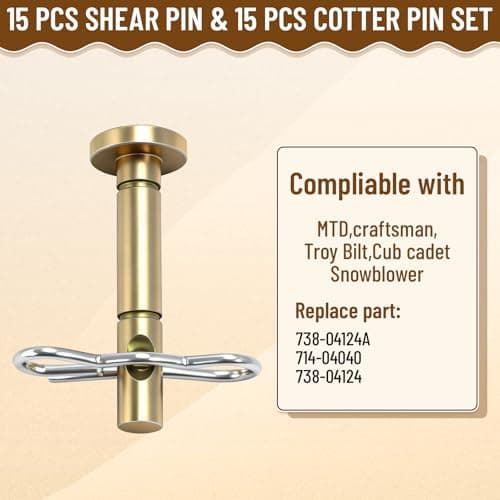 15 Pcs Snowblower Shear Pins and Cotter Pins Set, 738-04124 and 714-04040 Snow Blowers Accessories Compatible for Cub Cadet MTD Troy Bilt Yard Man Huskee Snowblowers — view 3