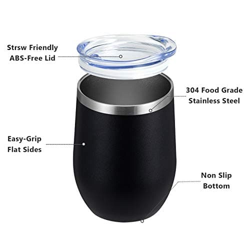 MEWAY 12oz Wine Tumbler 16 Pack Bulk Gifts for Women,Double Wall Vacuum Stainless Steel Travel Mug with Lid,Insulated Stemless Wine Cup Glass for Coffee,Cocktails,Drinks(Black,73 Piece Set)