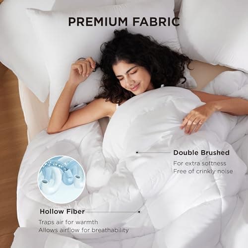 Bedsure Comforter Duvet Insert - Quilted Comforters Queen Size, All Season Duvet, GentleSoft Down Alternative Bedding Blanket, with 8 Tabs, Gifts for Women/Men, White, Queen 88 x 88 Inches — view 3