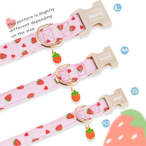 PREHAI Pink Strawberry Dog Collar Sweet Spring Summer Collars with Cute Strawberries Pattern for Female Girl Small Medium Large Dogs XS — view 2