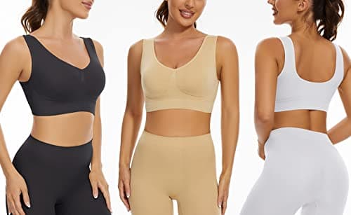 Lemef 3-Pack Seamless Sports Bra Wirefree Yoga Bra with Removable Pads for Women (XX-Large, Black&White&Nude) — view 2