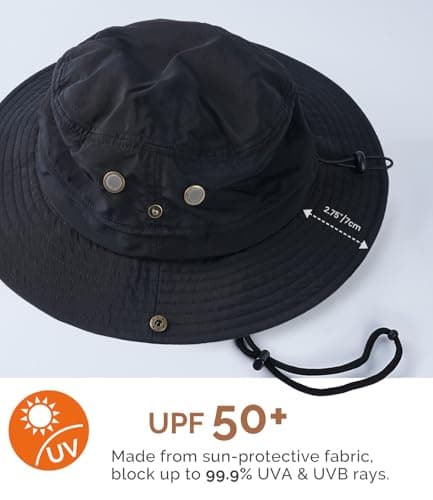 Hat Hut Mens Waterproof Bucket Rain Hat, UPF50+ Sun Hat, Wide Brim, Packable, All-Weather Outdoor Hiking Fishing Hats (CA/US, Alpha, One Size, Black)