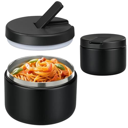 Pawtong 12oz Insulated Vacuum Food Jar with Buckle Lid Wide Mouth Soup Thermo for Hot Food Kids Leakproof Stainless Steel Lunch Container- Black- 1Pack
