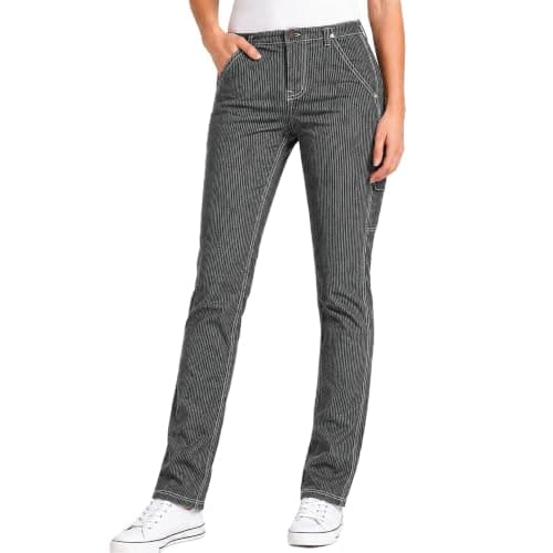Dickies Women's Casual Slim Fit Carpenter Pant - Non-Stretch - Runs Small, Hickory Stripe, 26