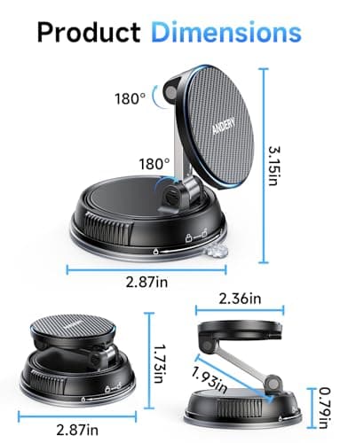 ANDERY Only for iPhone Magsafe Car Mount Charger [15W Fast Wireless Charge, 78+LBS Strong Suction & 2400gf Magnetic] 360° Adjustable Car Phone Holder, Phone Holders for Your Car Dash Accents Accessory — view 7