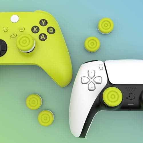 PlayVital Thumbs Cushion Caps Thumb Grips Set Thumbstick Grip Cover Joystick Cap for ps4, for ps5, for Xbox Series X/S, for Xbox One, Elite Series 2, Switch Pro Controller - Bright Green & Robot White — view 5
