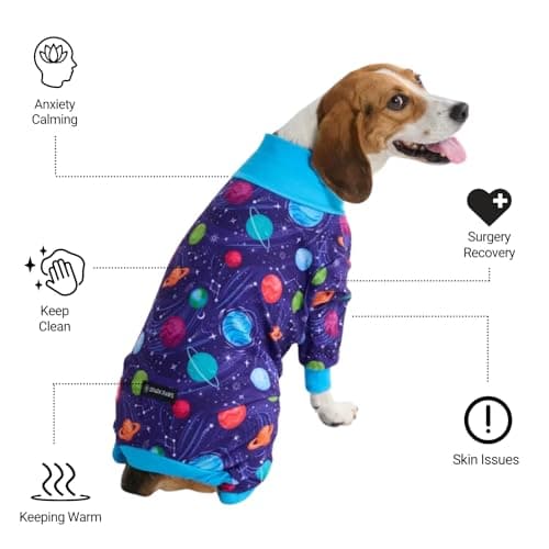 Spark Paws Dog Pajama, Dog Recovery Suit Male, Onesie, Ultra-Soft and 4-Way Stretch, for Small Medium and Large Breeds - Planets - 3XL — view 2