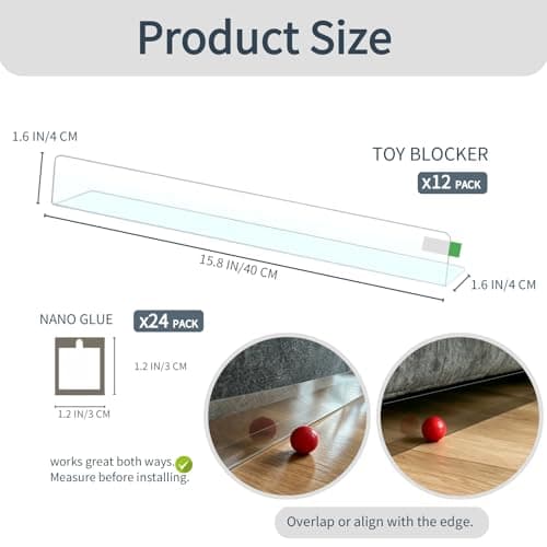 KHASIM Under Couch Blocker 12-Pack, 15.8" L x 1.6" H, Total 190" L