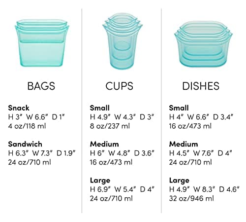 Zip Top Reusable 100% Silicone Food Storage Bags and Containers - Full Set- 3 Cups, 3 Dishes & 2 Bags - Lavender — view 3