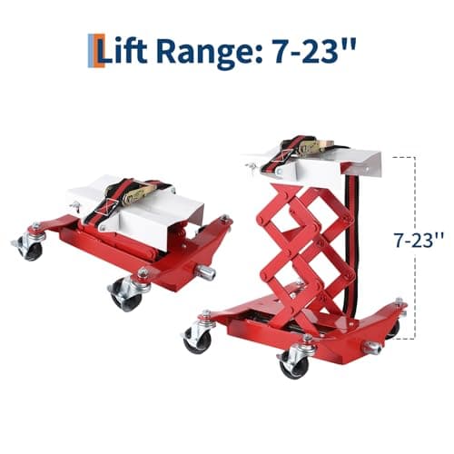 Garvee Transmission Jack 450 LBS Capacity: Low Profile Lift with 2M Safety Straps & 4 Brake Wheels, 7-23 Inch Range for Car & Truck Repair (Red) — view 6