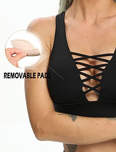 SEASUM Women's Longline Sport Bra Seamless Yoga Crop Top Medium-Low Support Workout Bra, #4 Criss-cross Black, Medium — view 4