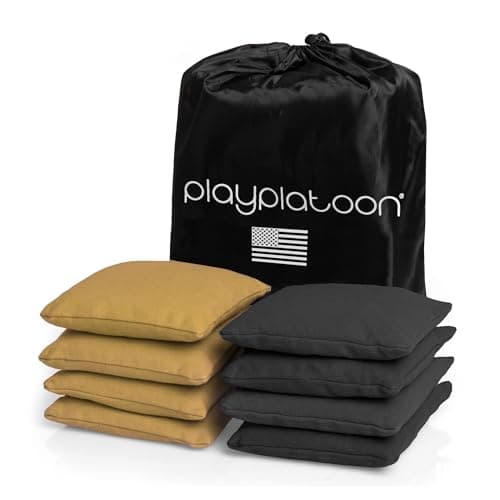 Play Platoon Weather Resistant Cornhole Bags - Set of 8 Regulation Corn Hole Bean Bags - Gold & Black - Durable Duck Cloth Corn Hole Bags for Tossing Game, Includes Tote Bag