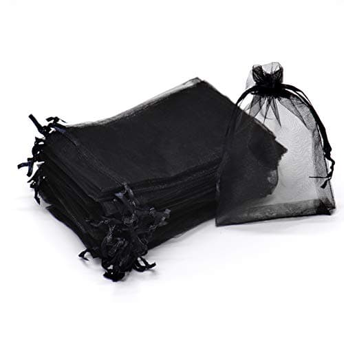 Bezall 100Pcs Black Organza Bags 3x4 Inch, Small Mesh Jewelry Bags Drawstring Gift Bags Wedding Party Favor Halloween Candy Treat Pouches