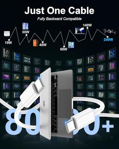 USB C to USB C Cable [2-Pack, 3FT], 240W Fast Charging Type C Cord for iPhone 17/16/15 Pro Max, Samsung S26/S25/Ultra, MacBook Air M3, iPad Pro/Switch, Laptops (White)