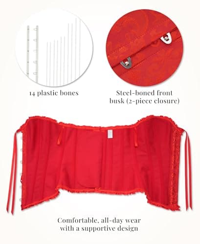 Corset Tops for Women, Bustier Shapewear Lingerie, Fashion Lace Waist Push Up Bodysuit Vest, Strapless Vintage Victorian Overbust Bodice for Night Out (Red,M) — view 5