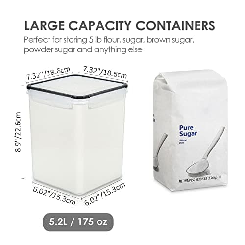 Vtopmart Large Pantry Food Storage Containers, 4 Pcs 5.2L/176oz, Black