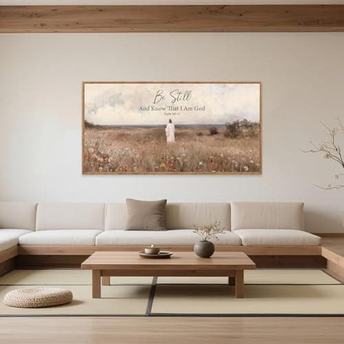 CHDITB Be Still And Know That I Am God Psalm 46:10 Wall Art(40"x20"), Jesus Christian Bible Verse Scripture Canvas Artwork, Large Wildflowers Meadow Landscape Decor for Home Dining Room Christ Gift — view 5